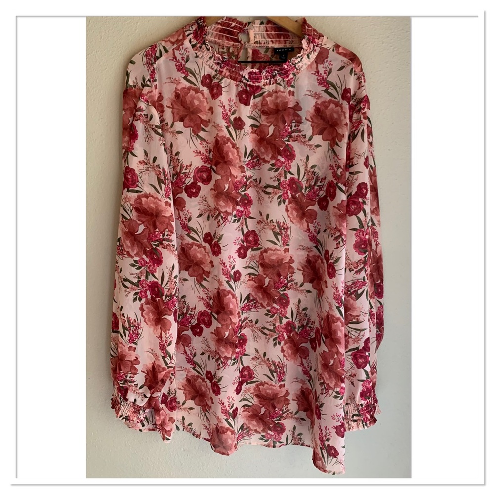 Torrid Chiffon Smocked Mock Neck Blouse Long Sleeve Pink Mauve Size 6X New - Picture 2 of 11
